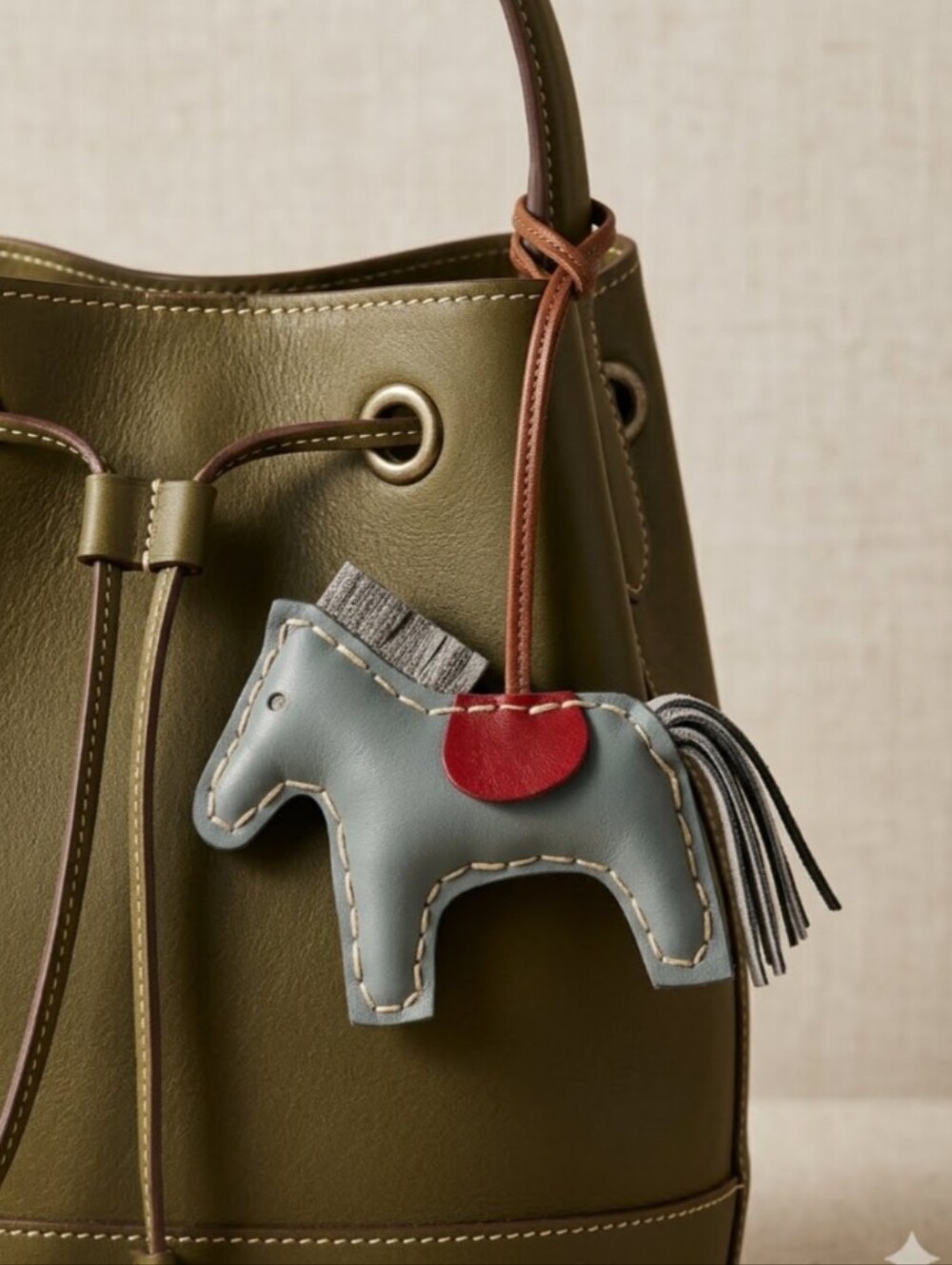 Handmade Genuine Leather Horse Purse Charm- Blue/Red/Gray & Black